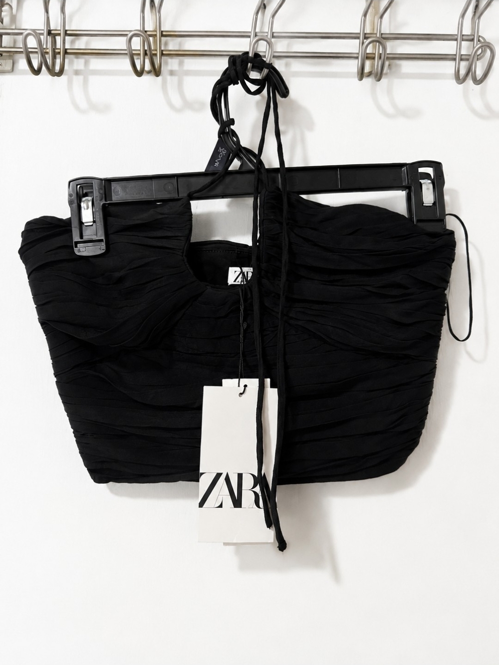 Zara Black Ruched Halter Bandeau Top with Ties